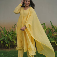 Butter yellow mul cotton flair suit set Jonaya