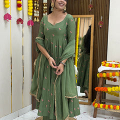 Pista Gulab Embroidery festive Anarkali set Jonaya