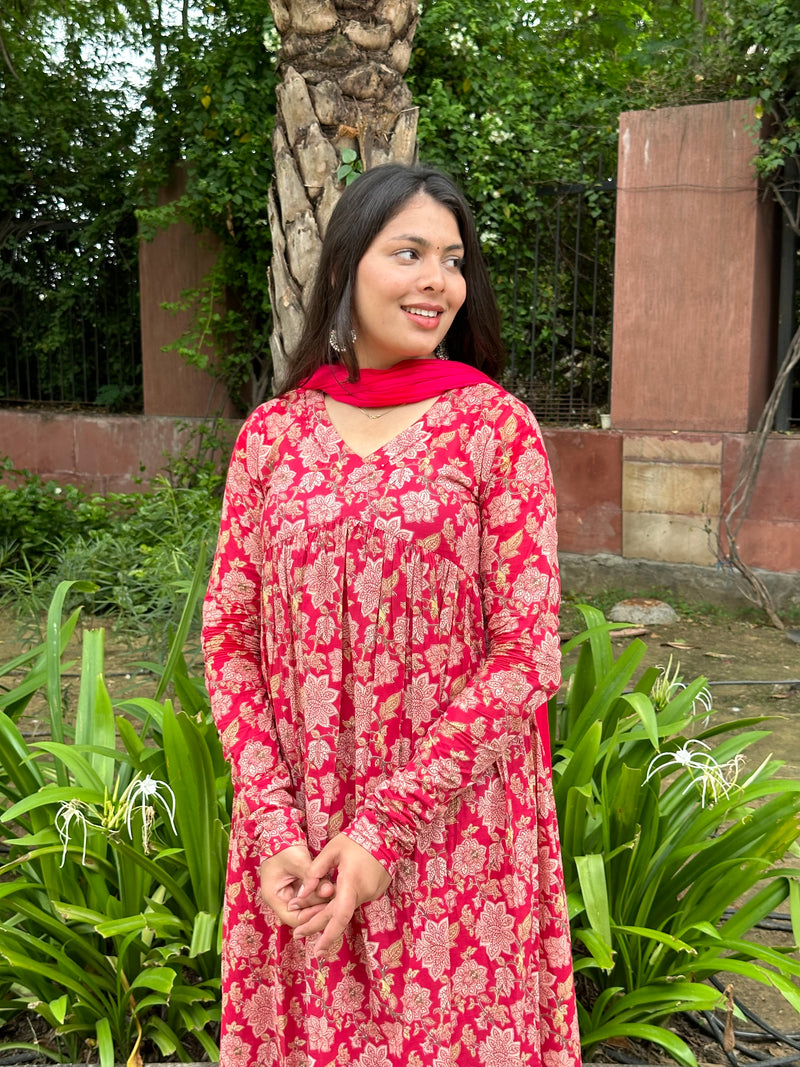 Coral Red mohini suit set - Jonaya