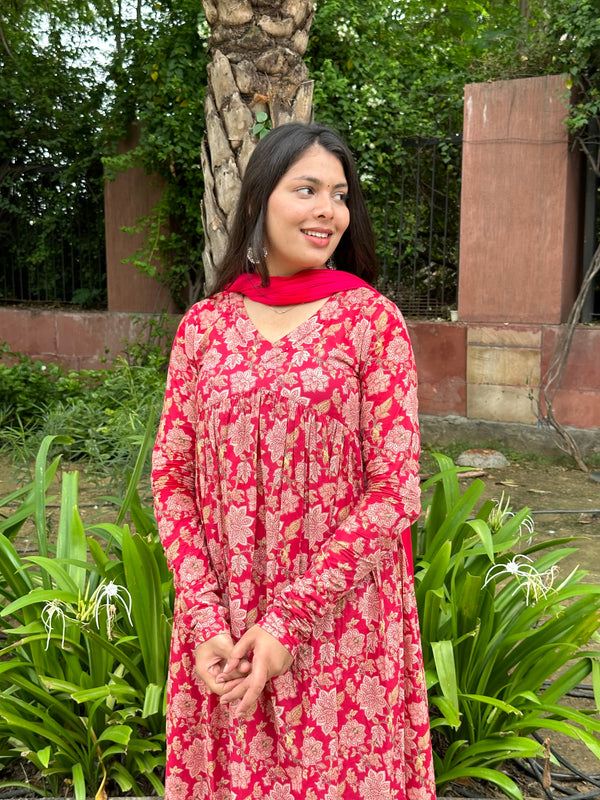 Coral Red Mohini Suit Set - Jonaya
