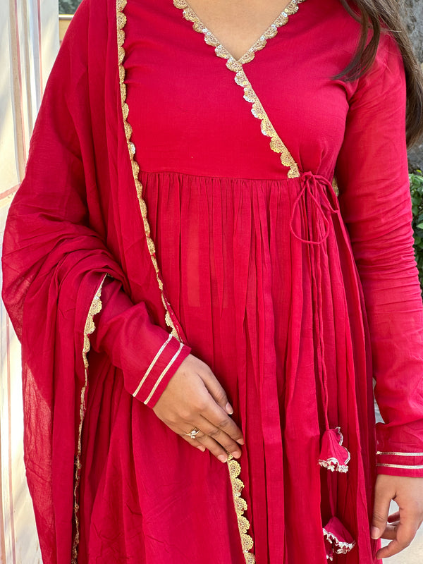 Rose Pink Angrakha Flare Set - Jonaya