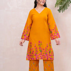 Pink yellow floral straight kurta set Jonaya