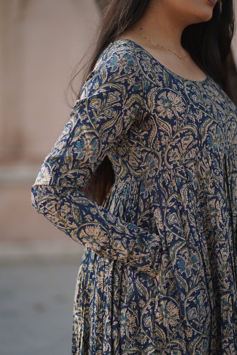 Blue kalamkari anarkali suit set