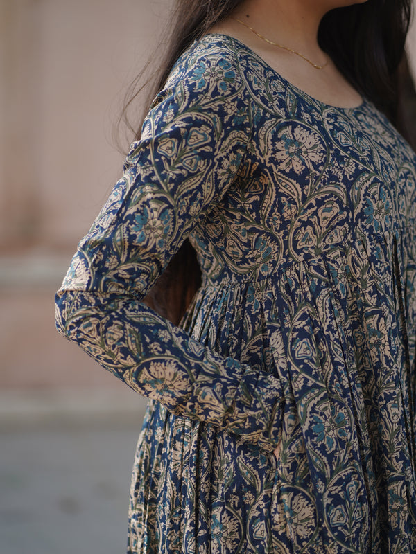 Blue kalamkari anarkali suit set