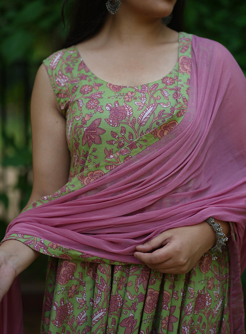 Green Purple floral Anarkali set - Jonaya