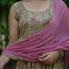 Green Purple floral Anarkali set - Jonaya