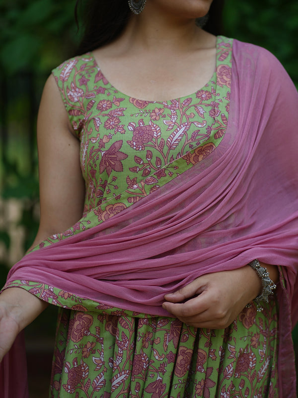 Green Purple floral Anarkali set - Jonaya
