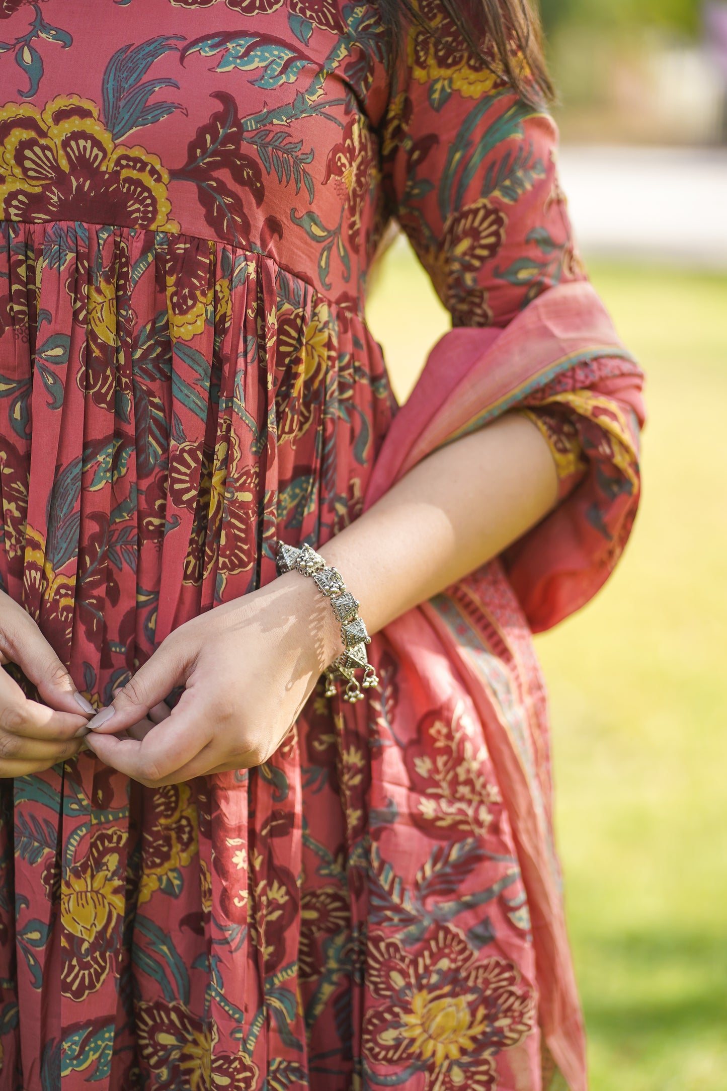 Peach Floral Anarkali suit set