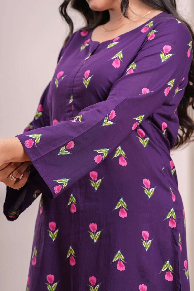 Purple pink floral straight suit set Jonaya