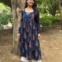 Navy beige boota kameez