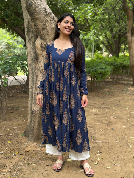 Navy beige boota kameez