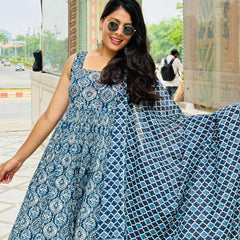 Indigo Ajrakh gher suit set - Jonaya