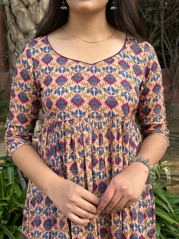 Peachy Lavender Anarkali kameez - Jonaya