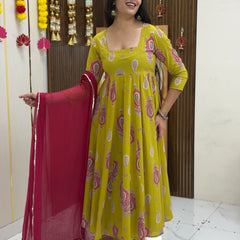 Parrot paisley festive Anarkali set Jonaya