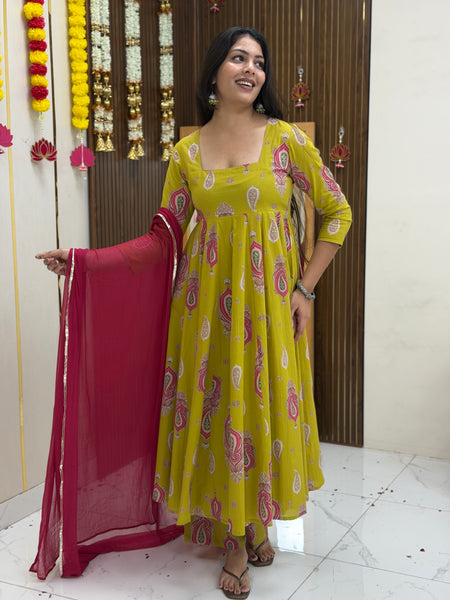 Parrot paisley festive Anarkali set Jonaya