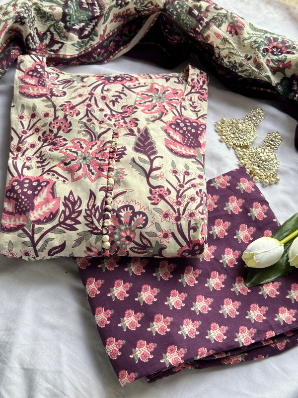 Creamy Wine Garden Suit Set - Jonaya