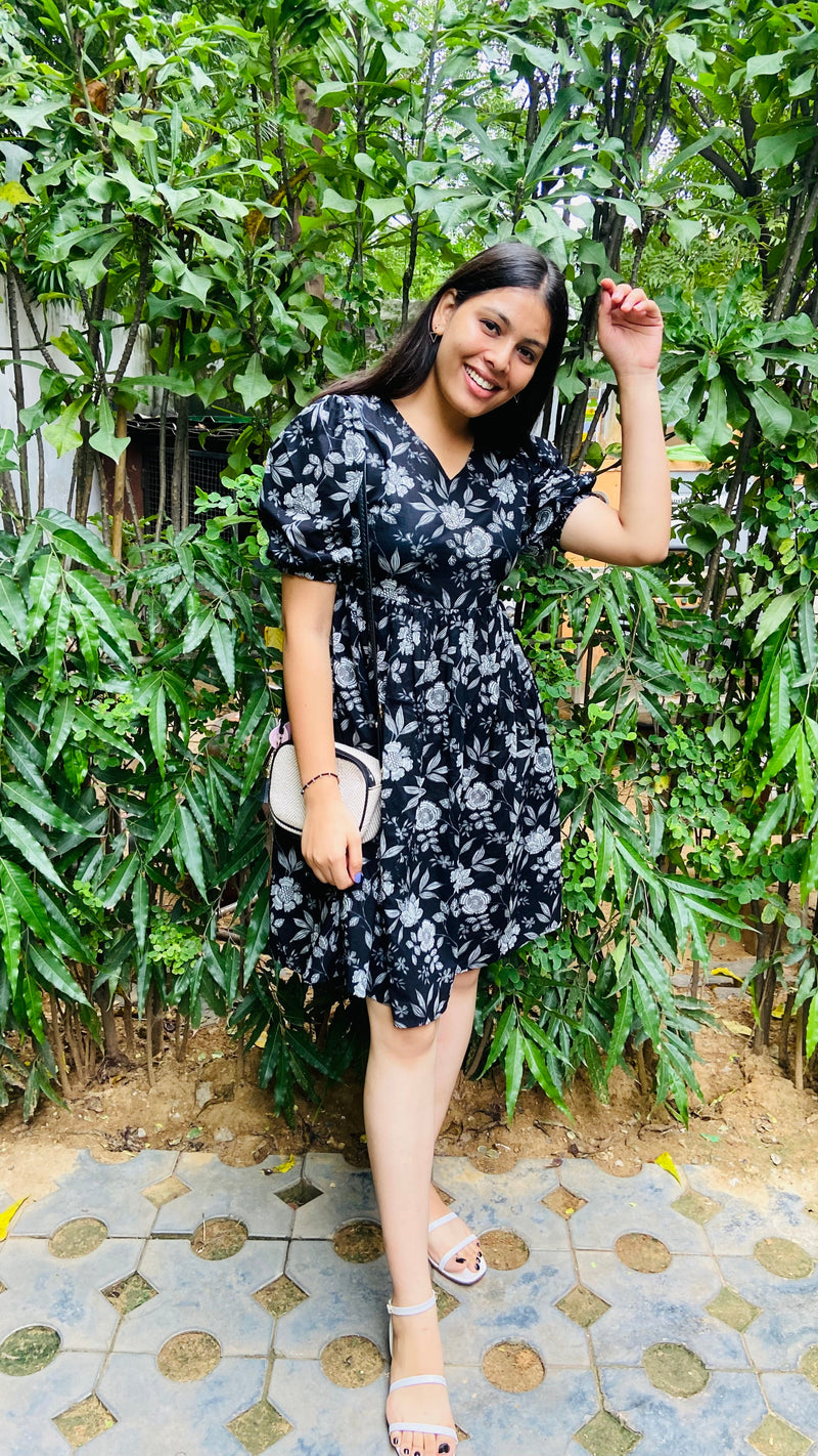 Elegant Black Floral Dress from Jonaya