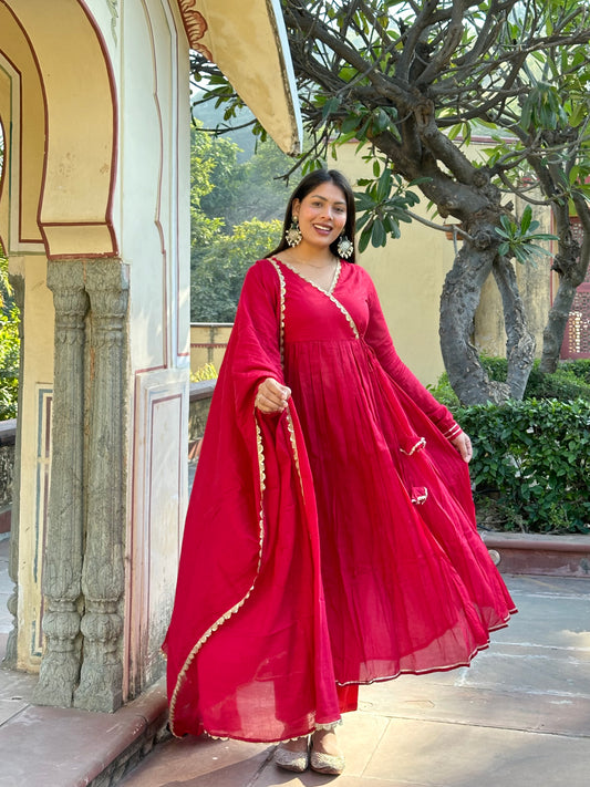 Rose Pink Angrakha Anarkali set