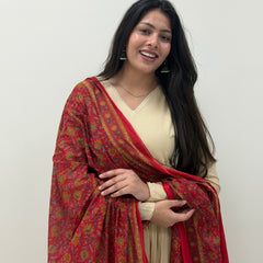 Red beige kalamkari solid flare suit set Jonaya