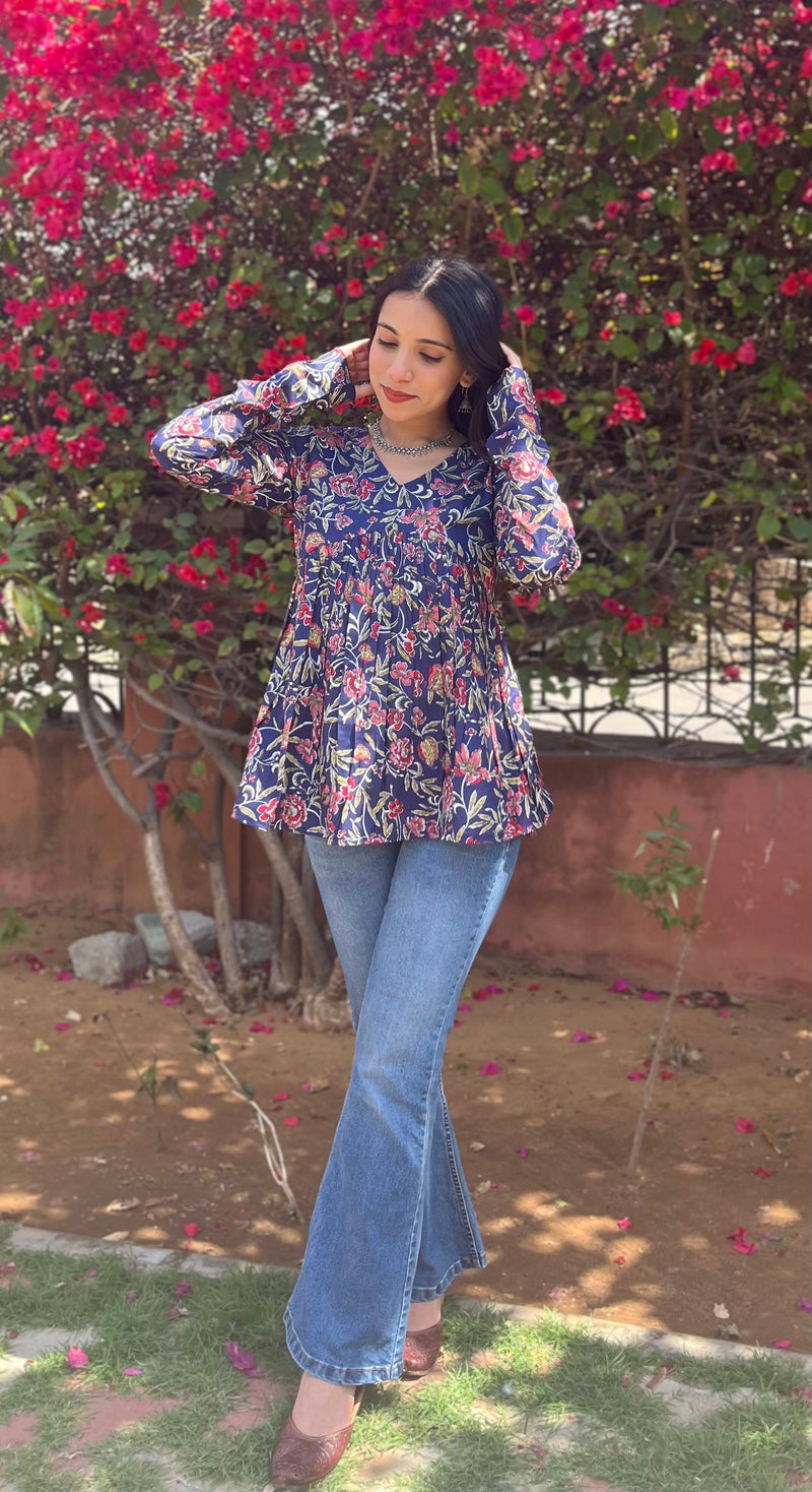 Rosy indigo full sleeves peplum top - Jonaya