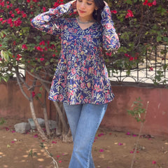Rosy indigo full sleeves peplum top - Jonaya
