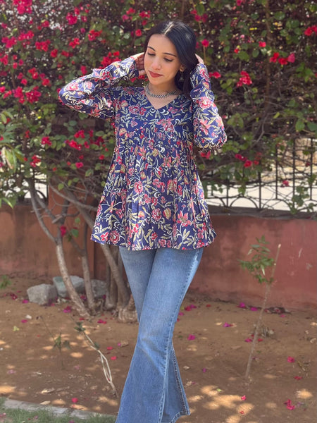 Rosy indigo full sleeves peplum top - Jonaya