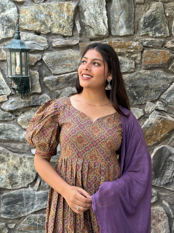 Lavender Beige Flare Suit Set - Jonaya