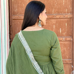 Pure Mul Cotton Mehndi suit set - Jonaya