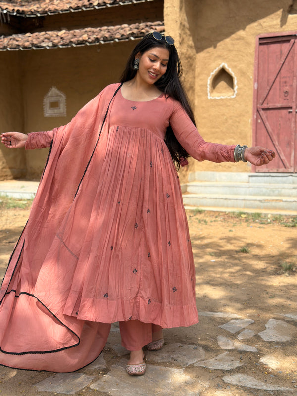 Peach black Embroidery Anarakali