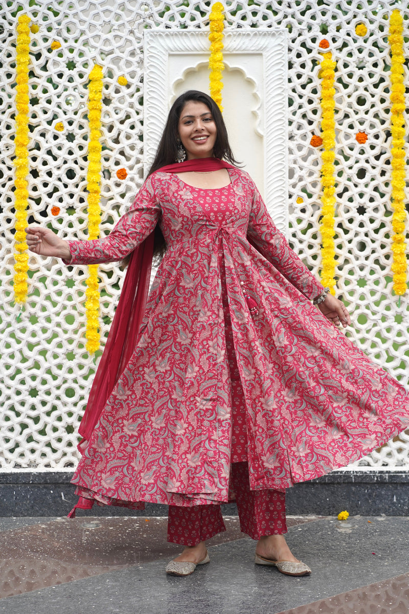 Pretty Pink Anarkali Shrug Set Jonaya