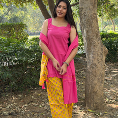 Yellow pink flory farshi salwar set Jonaya