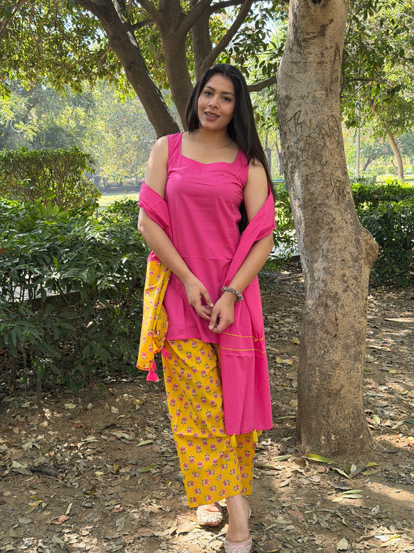 Yellow pink flory farshi salwar set Jonaya