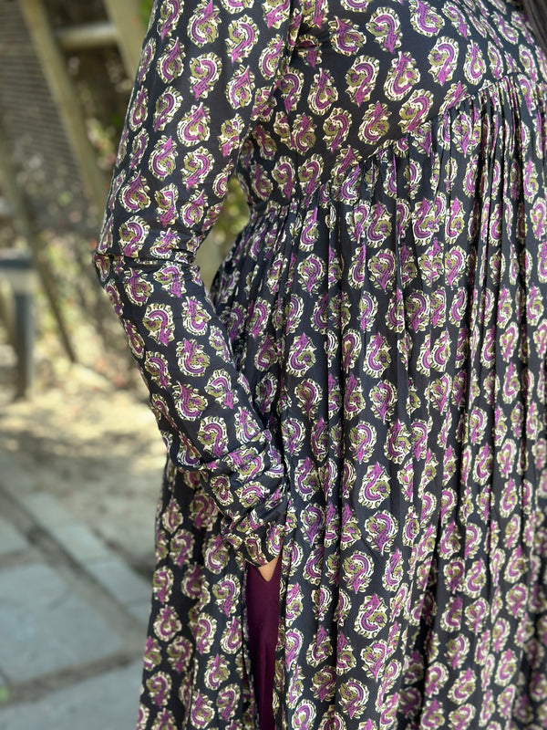 Black Purple High Slit Flared Kameez - Jonaya