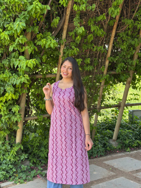 Purple love strips straight kameez - Jonaya