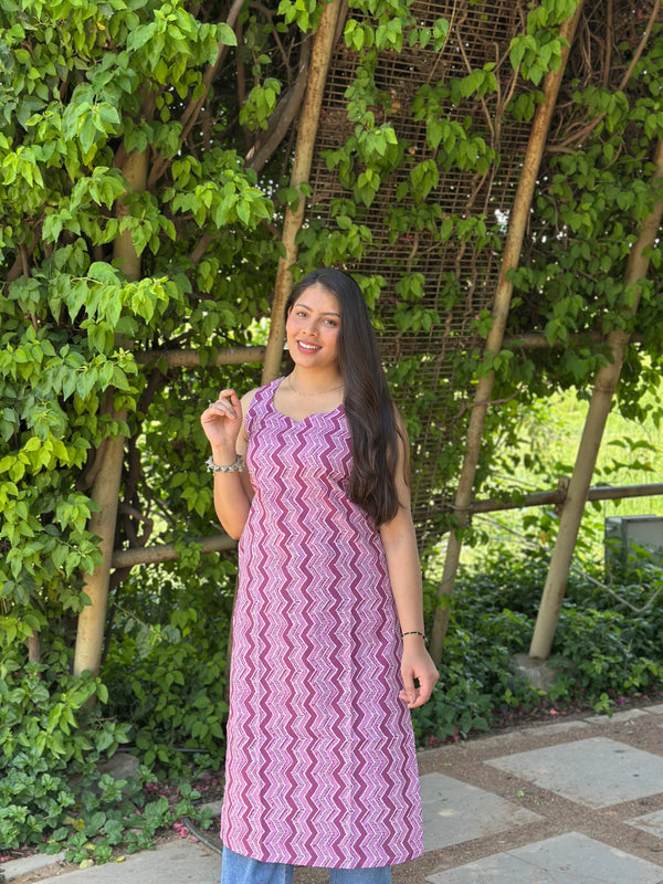 Purple Love Strips Straight Kameez - Jonaya