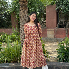 Brick Red full sleeves kameez - Jonaya
