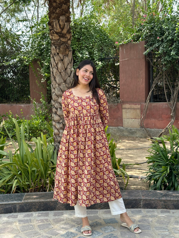 Brick Red Full Sleeves Kameez - Jonaya