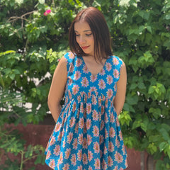 Pestal blue cut sleeves Peplum top - Jonaya