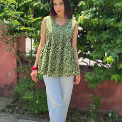 Kaccha mango cut sleeves Peplum top - Jonaya