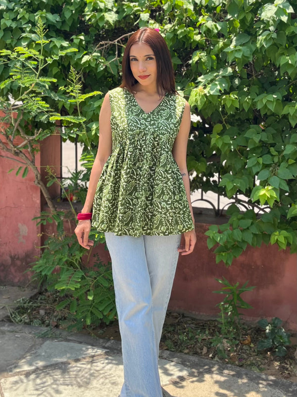 Kaccha Mango Cut Sleeves Peplum Top - Jonaya