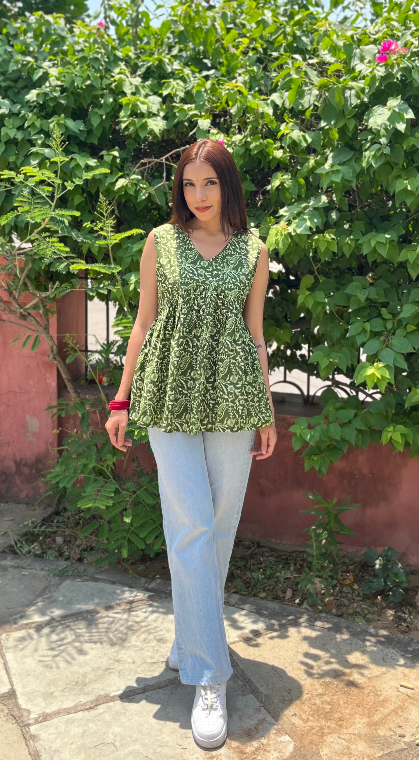 Kaccha mango cut sleeves Peplum top