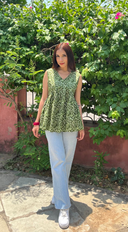 Kaccha mango cut sleeves Peplum top