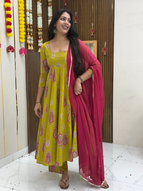 Parrot paisley festive Anarkali set Jonaya