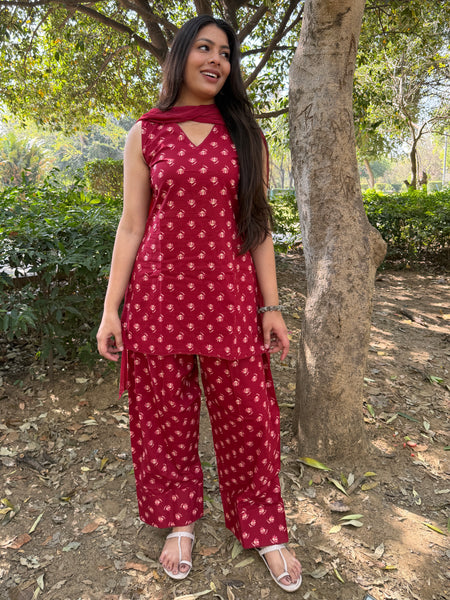 Red lily beige Farshi salwar set Jonaya