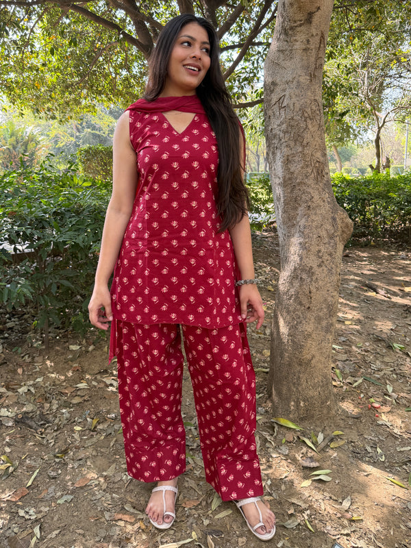 Red lily beige Farshi salwar set Jonaya