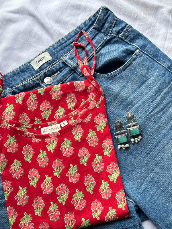 Fool Patti Strap Kurti - Jonaya