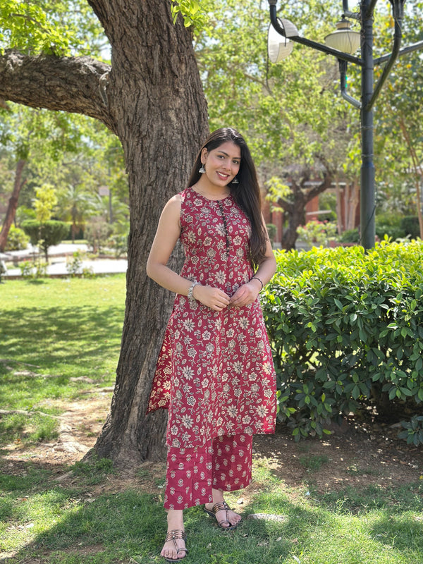 Maroon Black Floral Co-ord Set - Jonaya