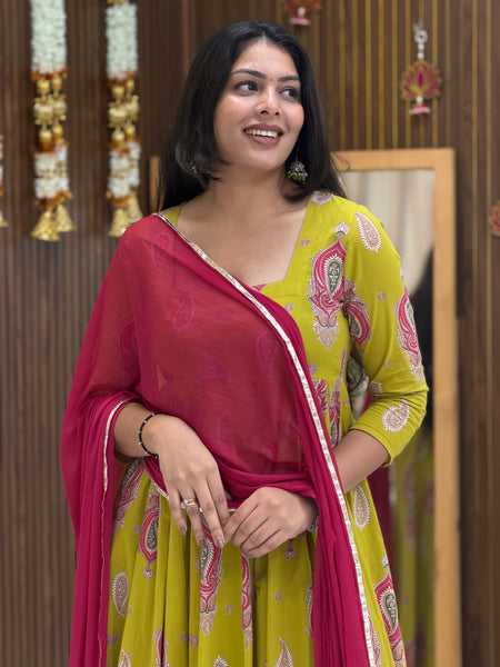 Parrot paisley festive Anarkali set Jonaya