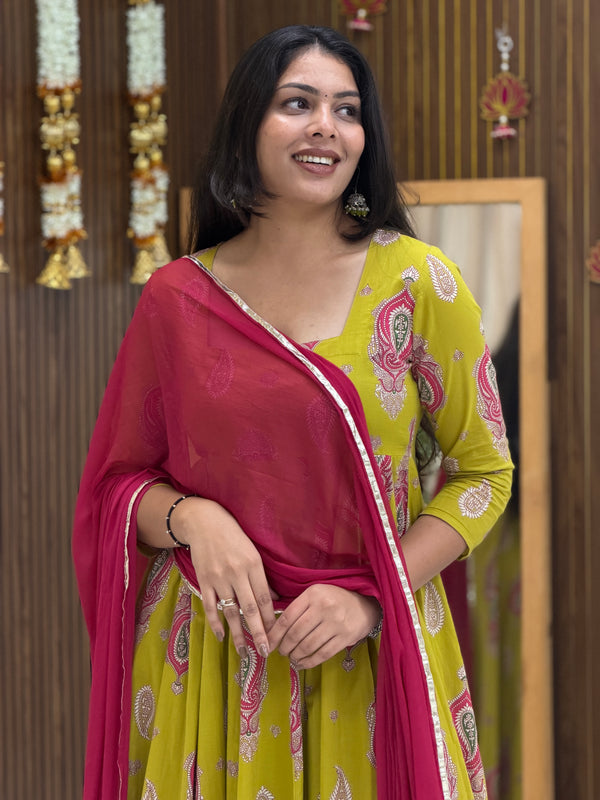 Parrot paisley festive Anarkali set Jonaya