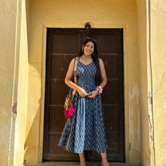 Motif Print Indigo Dress Jonaya